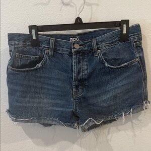 BDG Dark Blue Frayed Denim Shorts